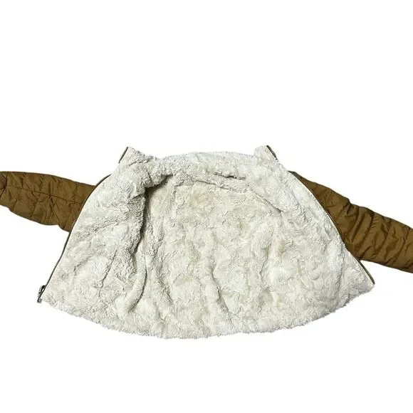 The North Face Girls Reversible Jacket XXS 5 Brown Sherpa Fleece Lined Puffer - Picture 6 of 9